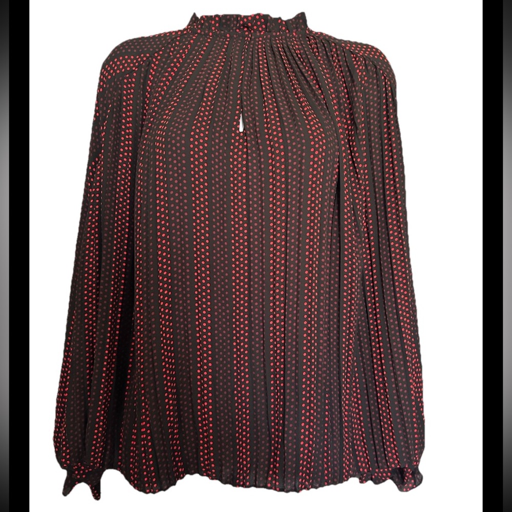 NWOT Ann Taylor Black Red Print Long Sleeve Keyhole Front Blouse Women’s Medium